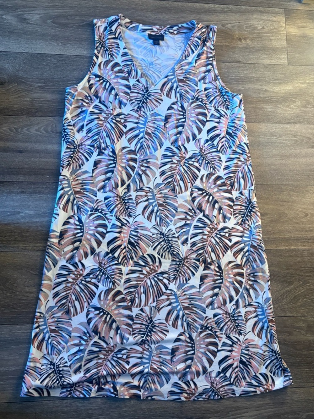 J. Jill Sleeveless V-Neck Midi Dress in Tropical Leaf Print